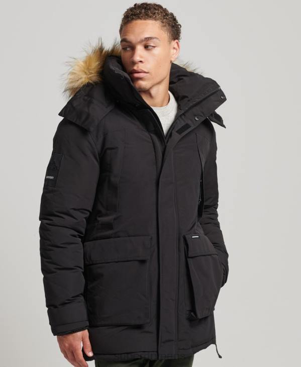 Superdry Hommes parka everest à capuche en fausse fourrure D64Z4613 vêtements noir