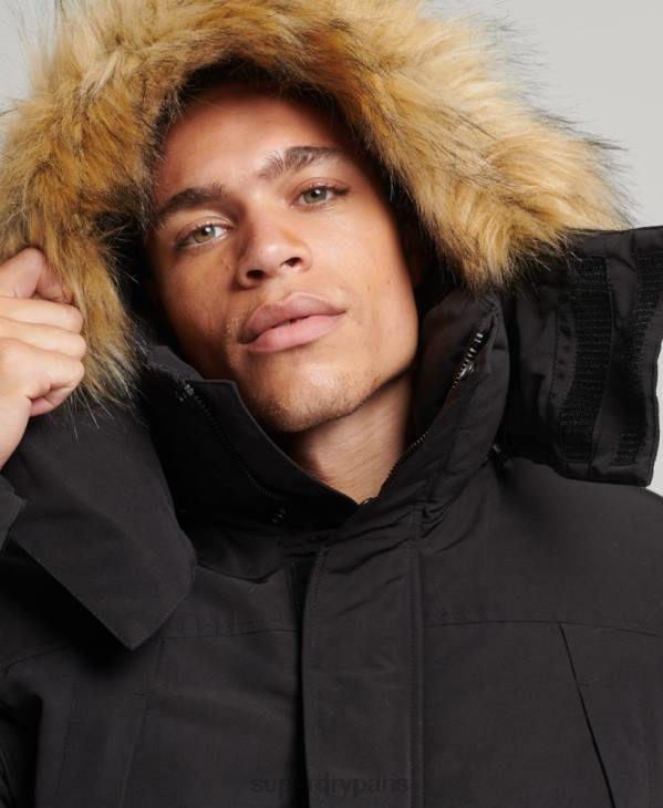 Superdry Hommes parka everest à capuche en fausse fourrure D64Z4613 vêtements noir