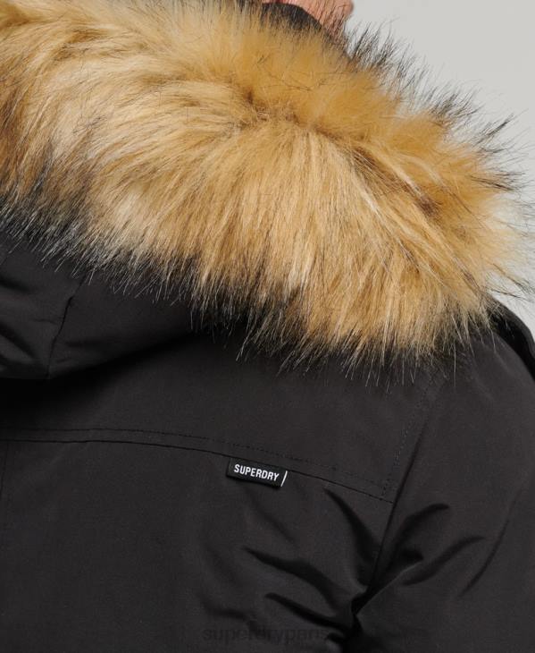 Superdry Hommes parka everest à capuche en fausse fourrure D64Z4613 vêtements noir