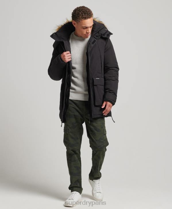Superdry Hommes parka everest à capuche en fausse fourrure D64Z4613 vêtements noir