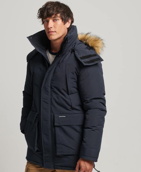 Superdry Hommes parka everest à capuche en fausse fourrure D64Z957 vêtements marine