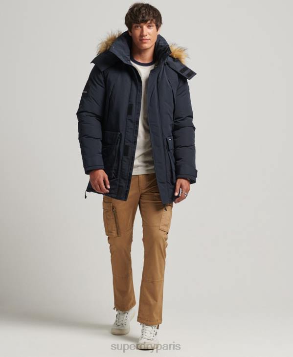 Superdry Hommes parka everest à capuche en fausse fourrure D64Z957 vêtements marine