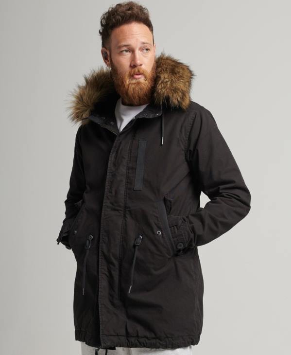 Superdry Hommes parka militaire en fausse fourrure D64Z4490 vêtements gris foncé