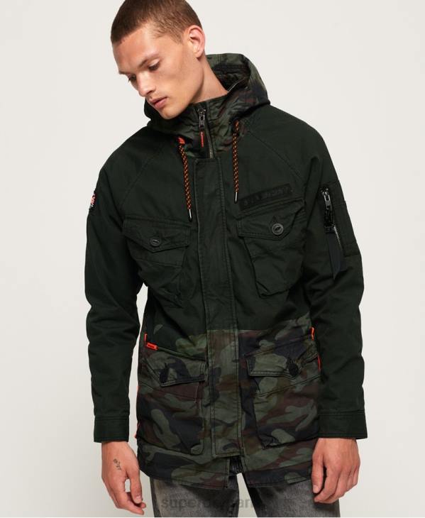 Superdry Hommes parka rehaussée panthère recrue D64Z1199 vêtements vert