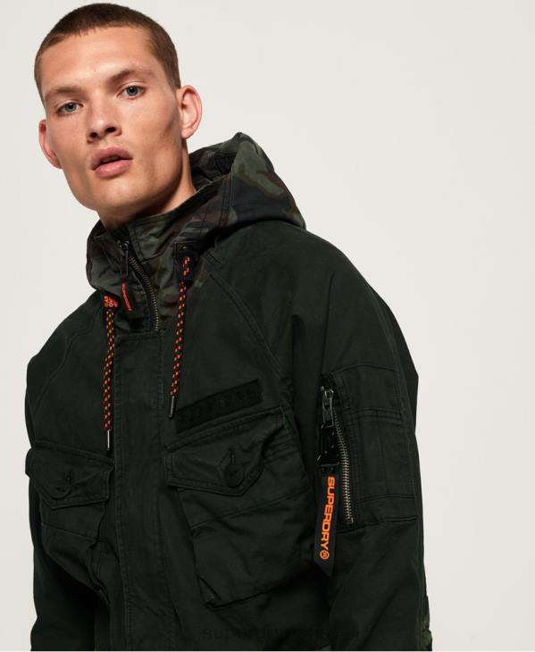 Superdry Hommes parka rehaussée panthère recrue D64Z1199 vêtements vert