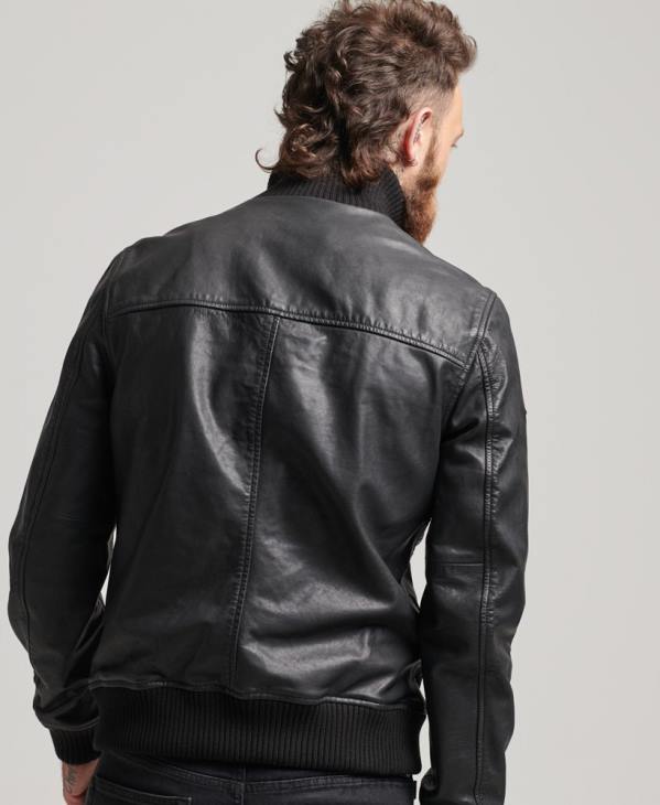 Superdry Hommes veste bomber en cuir à col en maille D64Z1108 vêtements noir