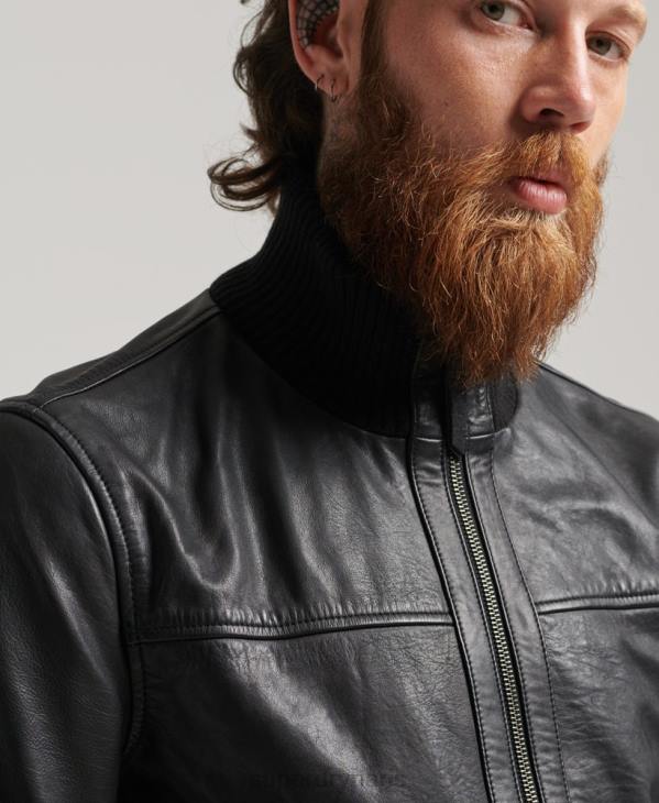 Superdry Hommes veste bomber en cuir à col en maille D64Z1108 vêtements noir