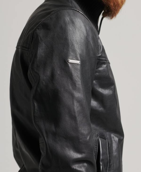Superdry Hommes veste bomber en cuir à col en maille D64Z1108 vêtements noir