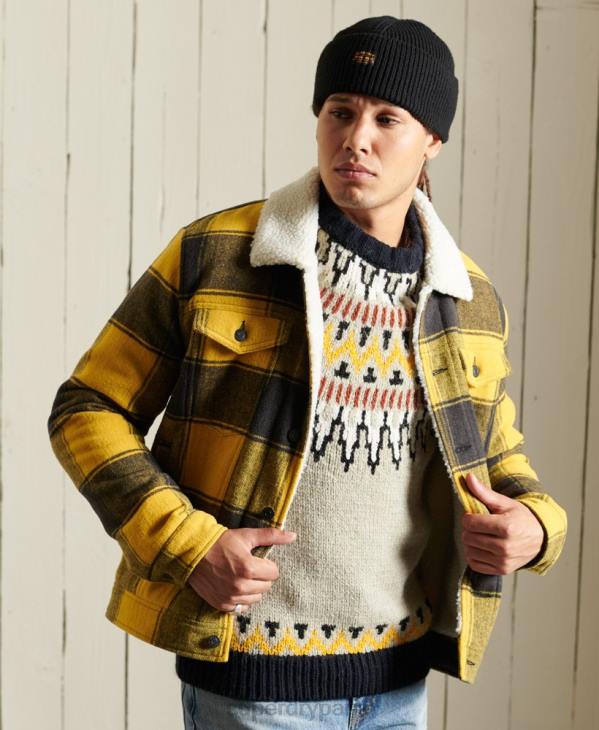 Superdry Hommes veste camionneur en sherpa de laine Highwayman D64Z4593 vêtements or