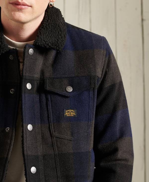 Superdry Hommes veste camionneur en sherpa de laine Highwayman D64Z4683 vêtements marine