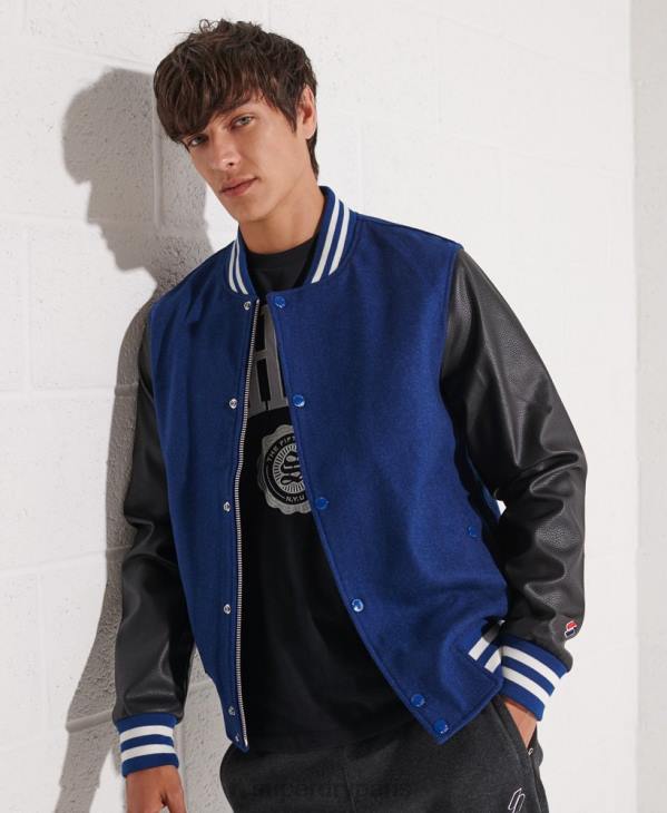 Superdry Hommes veste de baseball universitaire en laine D64Z4586 vêtements marine