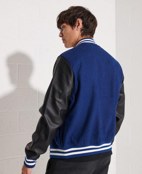 Superdry Hommes veste de baseball universitaire en laine D64Z4586 vêtements marine