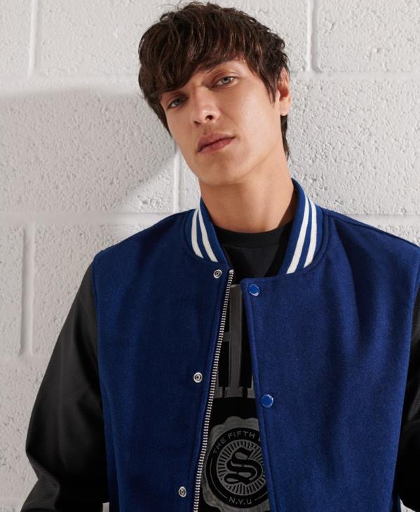Superdry Hommes veste de baseball universitaire en laine D64Z4586 vêtements marine