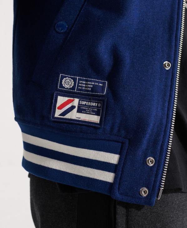Superdry Hommes veste de baseball universitaire en laine D64Z4586 vêtements marine