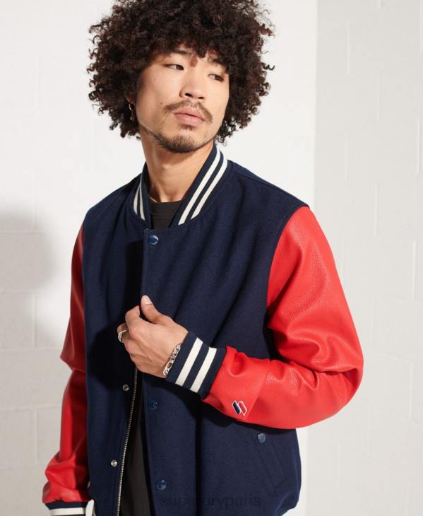 Superdry Hommes veste de baseball universitaire en laine D64Z4628 vêtements marine