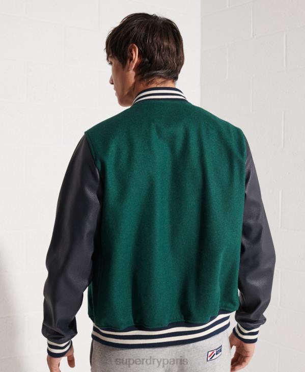 Superdry Hommes veste de baseball universitaire en laine D64Z4728 vêtements vert