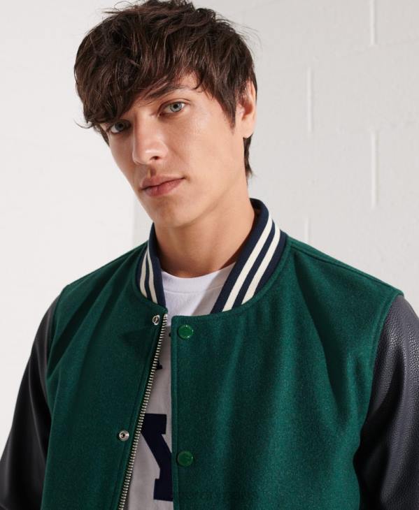Superdry Hommes veste de baseball universitaire en laine D64Z4728 vêtements vert