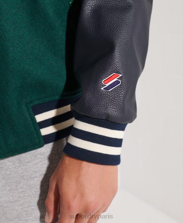 Superdry Hommes veste de baseball universitaire en laine D64Z4728 vêtements vert