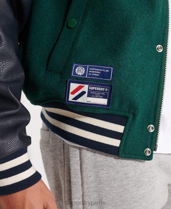 Superdry Hommes veste de baseball universitaire en laine D64Z4728 vêtements vert