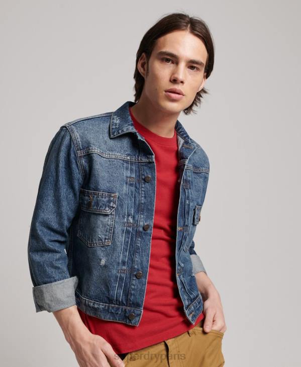Superdry Hommes veste de camionneur de travail vintage D64Z4617 vêtements bleu foncé