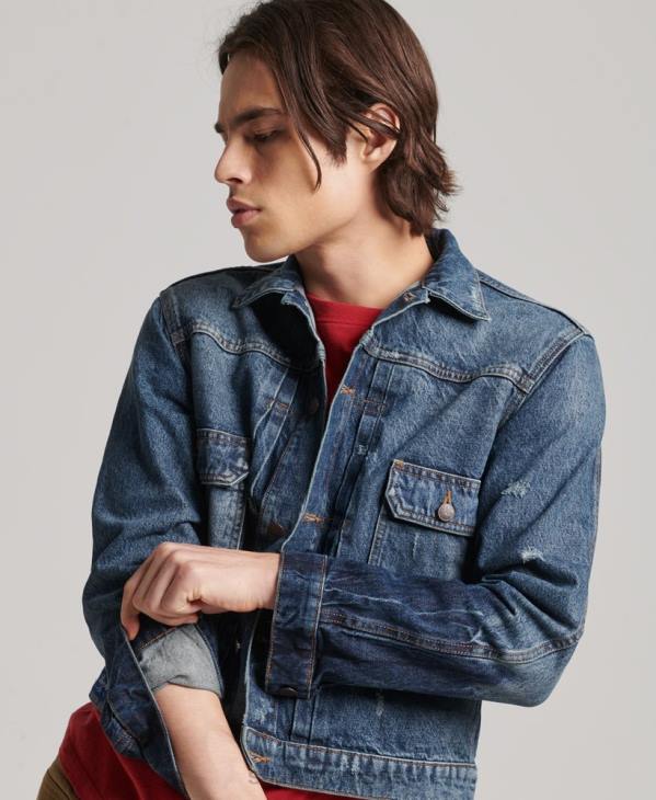 Superdry Hommes veste de camionneur de travail vintage D64Z4617 vêtements bleu foncé