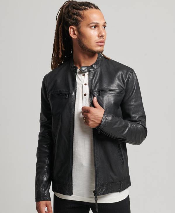 Superdry Hommes veste de course en cuir studios D64Z967 vêtements noir