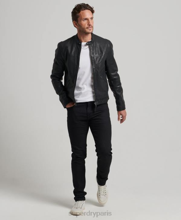 Superdry Hommes veste de course sportive en cuir héritage D64Z909 vêtements noir