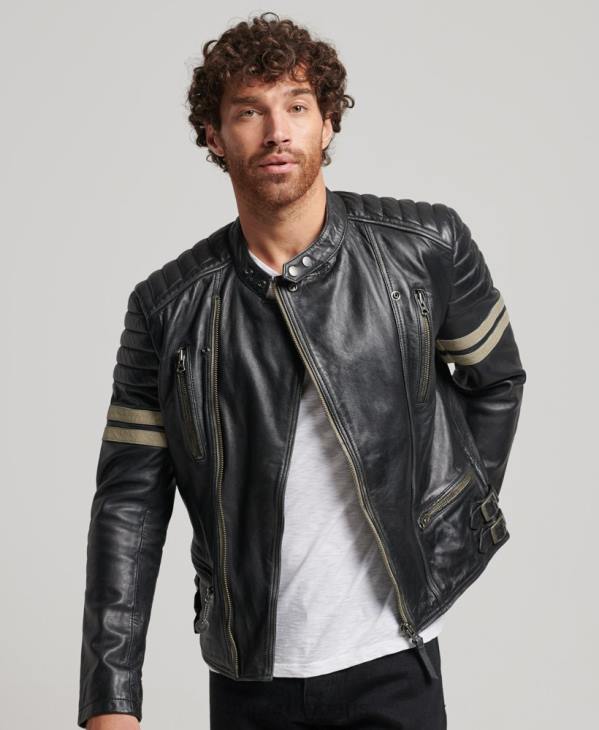 Superdry Hommes veste de motard en cuir D64Z4691 vêtements noir