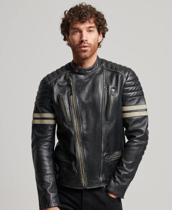Superdry Hommes veste de motard en cuir D64Z4691 vêtements noir
