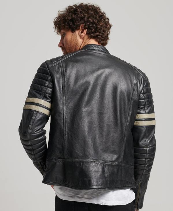 Superdry Hommes veste de motard en cuir D64Z4691 vêtements noir