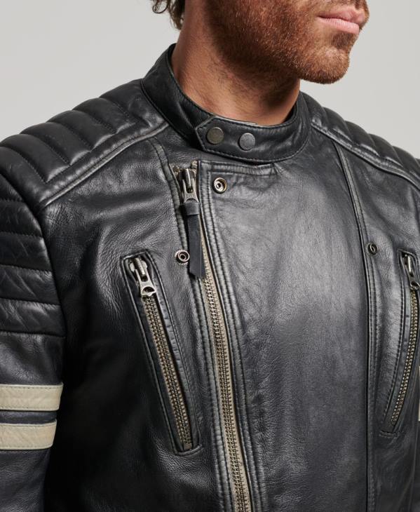 Superdry Hommes veste de motard en cuir D64Z4691 vêtements noir