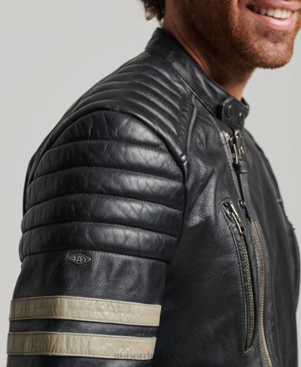 Superdry Hommes veste de motard en cuir D64Z4691 vêtements noir