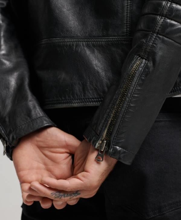 Superdry Hommes veste de motard en cuir D64Z4691 vêtements noir