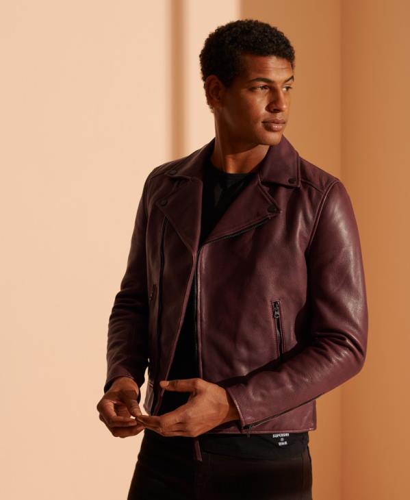 Superdry Hommes veste de motard en cuir D64Z4725 vêtements violet