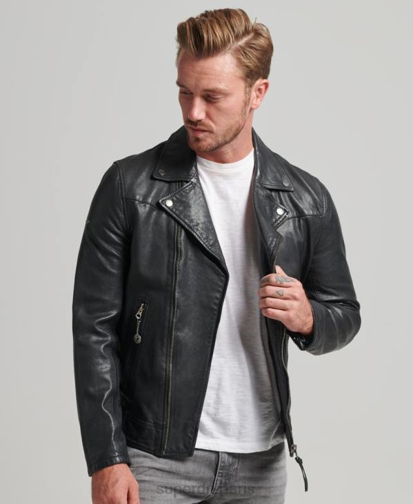 Superdry Hommes veste de motard en cuir D64Z953 vêtements noir