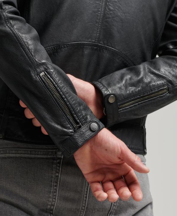 Superdry Hommes veste de motard en cuir D64Z953 vêtements noir