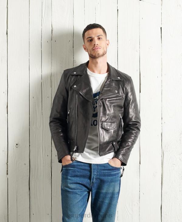 Superdry Hommes veste de motard en cuir sec édition limitée D64Z4756 vêtements noir