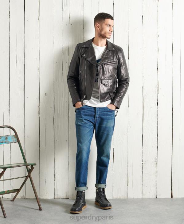 Superdry Hommes veste de motard en cuir sec édition limitée D64Z4756 vêtements noir