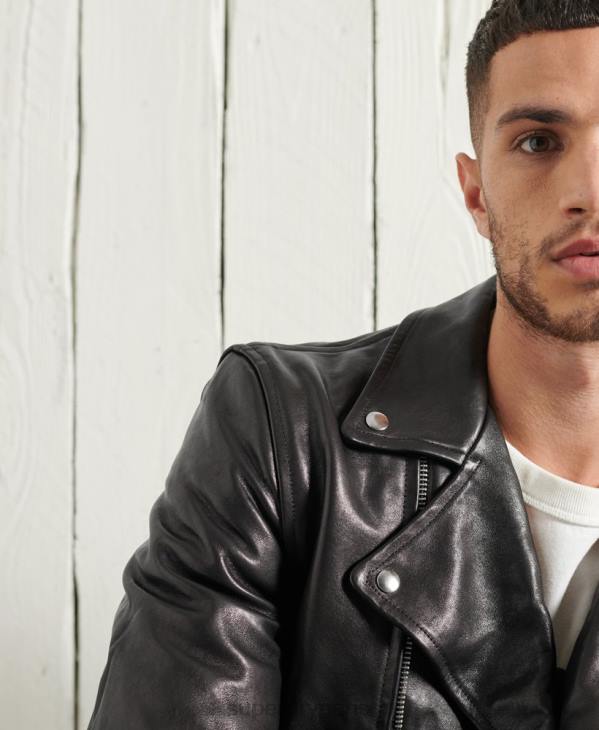 Superdry Hommes veste de motard en cuir sec édition limitée D64Z4756 vêtements noir