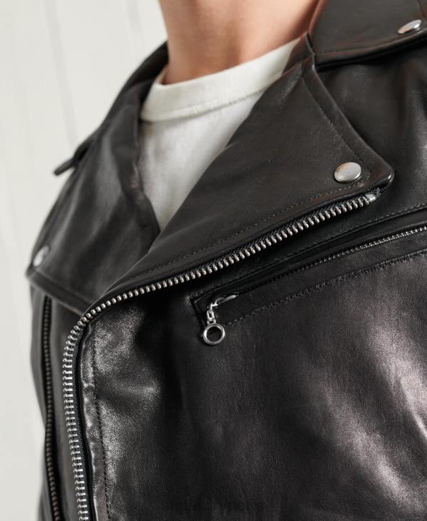 Superdry Hommes veste de motard en cuir sec édition limitée D64Z4756 vêtements noir