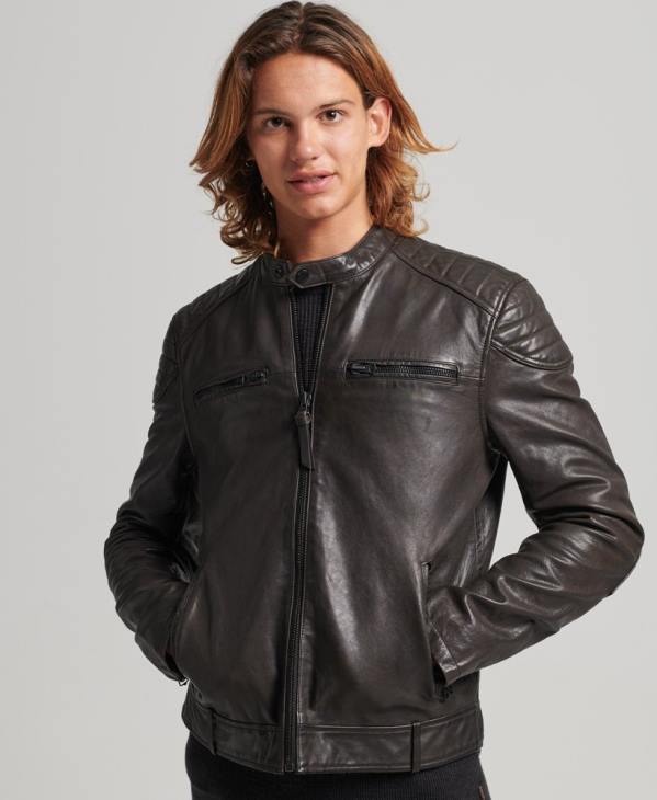 Superdry Hommes veste de moto en cuir D64Z1088 vêtements gris foncé