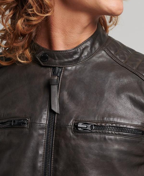 Superdry Hommes veste de moto en cuir D64Z1088 vêtements gris foncé