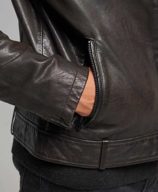 Superdry Hommes veste de moto en cuir D64Z1088 vêtements gris foncé