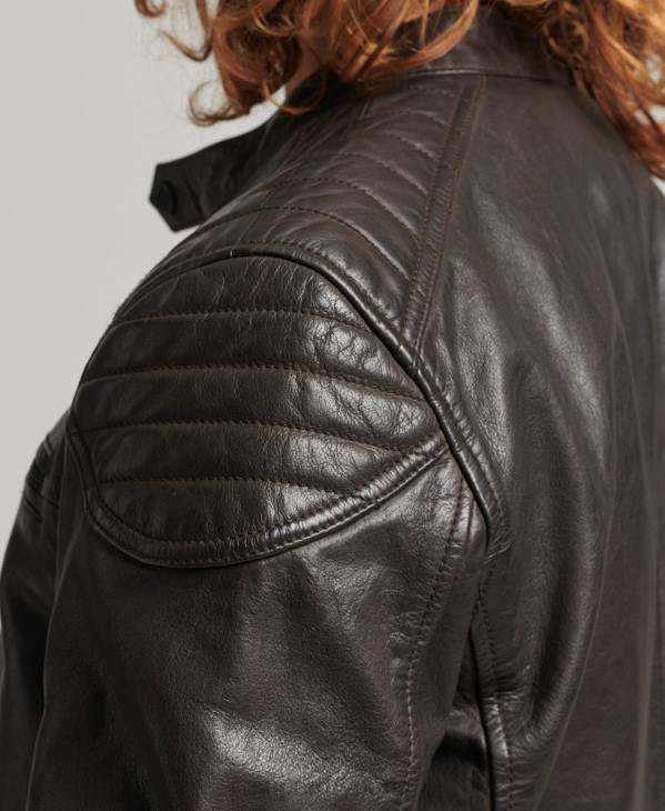Superdry Hommes veste de moto en cuir D64Z1088 vêtements gris foncé