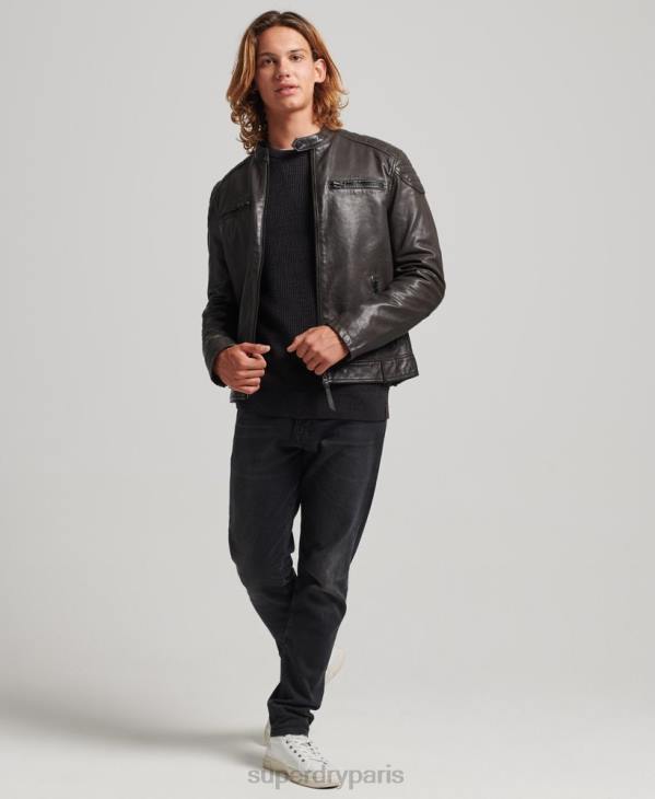 Superdry Hommes veste de moto en cuir D64Z1088 vêtements gris foncé