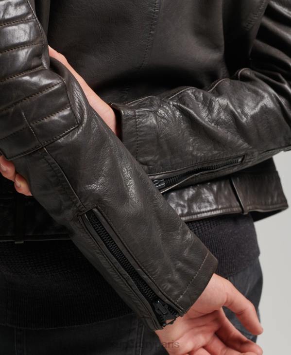 Superdry Hommes veste de moto en cuir D64Z1088 vêtements gris foncé