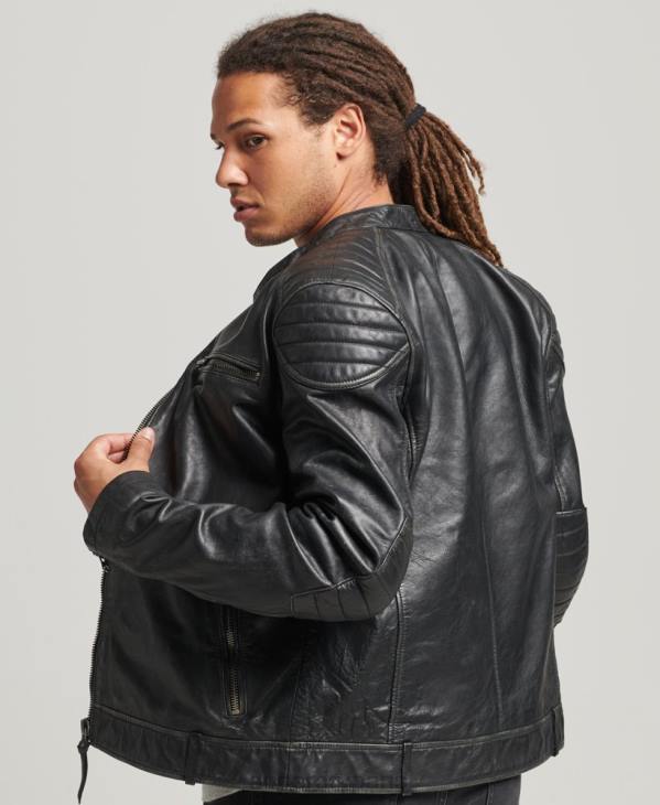 Superdry Hommes veste de moto en cuir D64Z920 vêtements noir