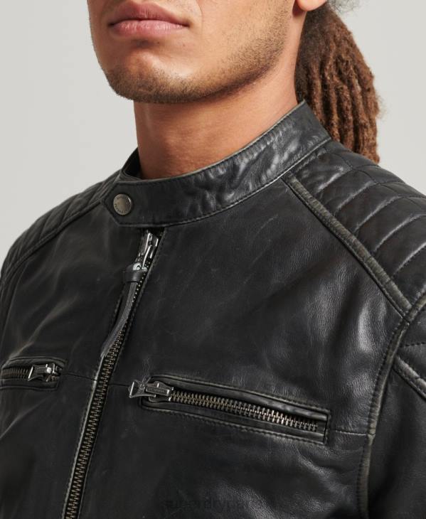 Superdry Hommes veste de moto en cuir D64Z920 vêtements noir