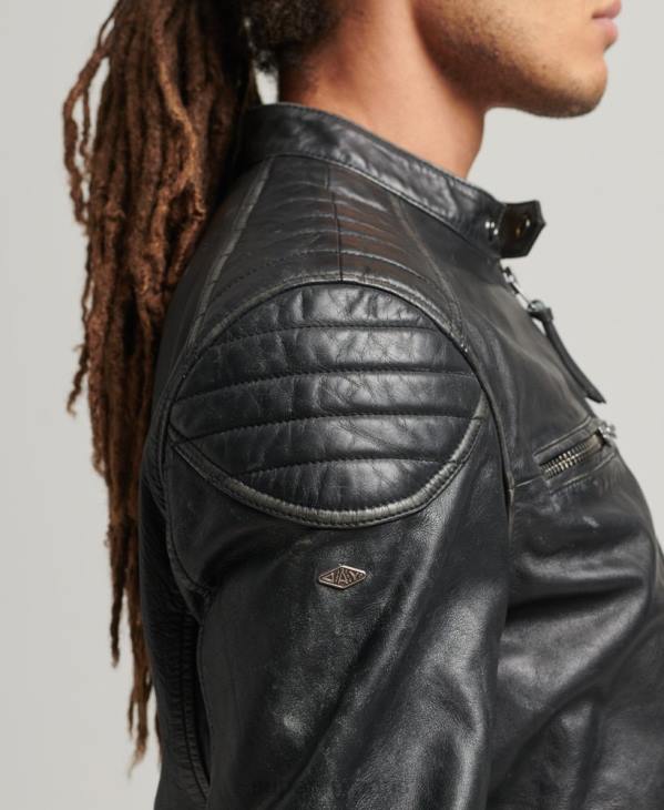 Superdry Hommes veste de moto en cuir D64Z920 vêtements noir