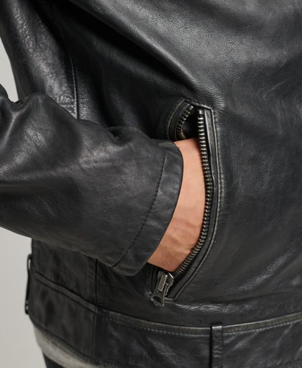 Superdry Hommes veste de moto en cuir D64Z920 vêtements noir